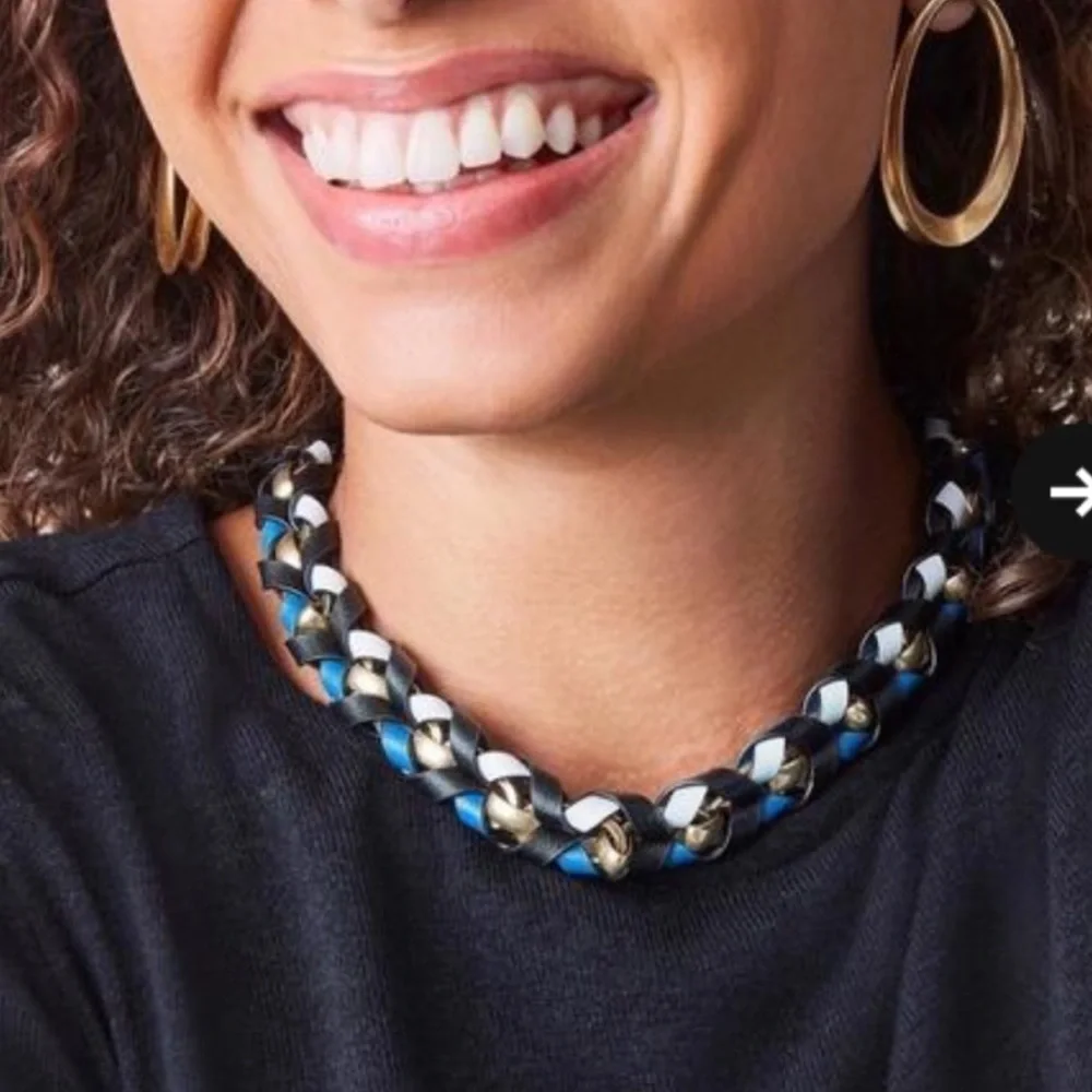 Stella & Dot | Gold, Black, White & Blue Genuine Leather Corset Necklace - Picture 2 of 8